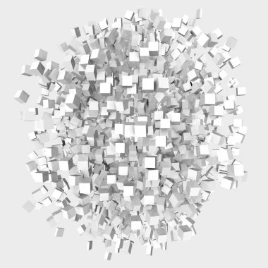 3D render. Abstract white background. The background is the destruction of the figure. Explosion on the background.