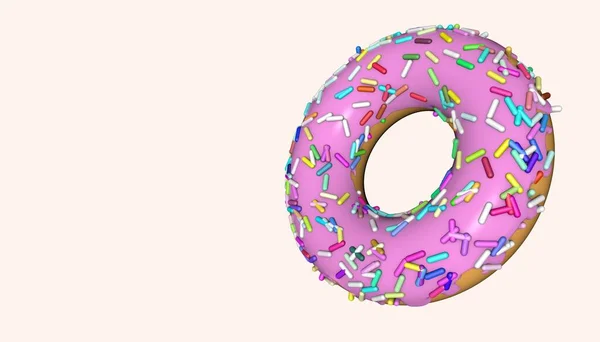 Donut Mit Rosa Glasur Und Konfetti Auf Rosa Hintergrund Großaufnahme — Stockfoto