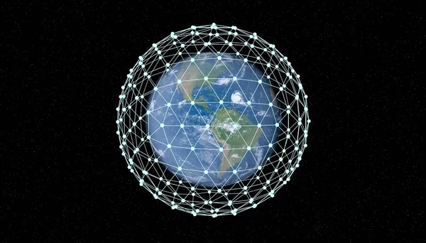 3d render Earth Digital Connected Network Background.  Digitalization Concept Global Technology. Worldwide Big Data Cloud.  Futuristic Earth Globe