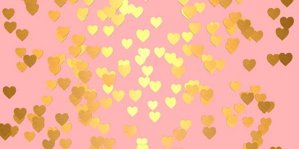 Золотые Сердца Розовом Фоне Рендеринг День Святого Валентина Свадьбы Дождь — стоковое фото