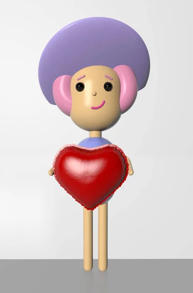 Ch3D Character Holding Big Red Heart White Background Valentine Day — Stock Photo, Image