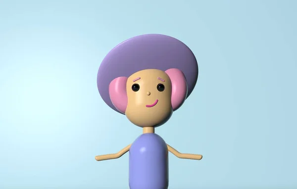Απόδοση Του Χαρακτήρα Αφηρημένο Κορίτσι Χαρακτήρα Κινουμένων Σχεδίων Ένα Καπέλο — Φωτογραφία Αρχείου
