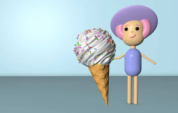 캐릭터의 렌더링 아이스크림을 모자를 노골적 캐릭터 본문의 위치를 설명하 십시오 — 스톡 사진