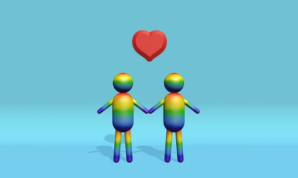 Soyut LGBT çifti. LGBT ilişkileri ve aile kavramı. Aşkın sembolü, hoşgörü. 3B görüntüleme
