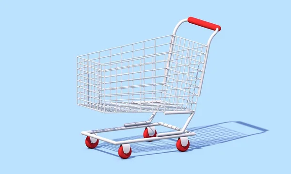 White Shopping Cart   on a blue background. concept for online shopping. 3D rendering .