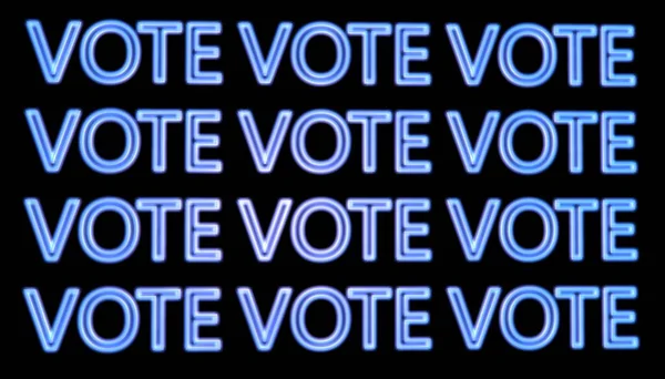 VOTE, neon text . Elections and democracy concept. 3D render.