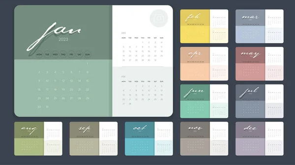 Creativo Negocio Mínimo Mensual 2023 Calendario Plantilla Vector Escritorio Calendario — Vector de stock