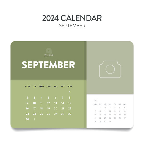 Creative minimal business monthly 2024 Calendar template vector. Desk, wall calendar for print, digital calendar or planner. Week start on Monday. Annual calendar layout design elements. September.