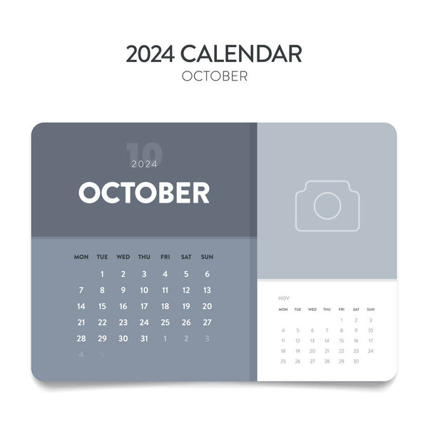 Creative minimal business monthly 2024 Calendar template vector. Desk, wall calendar for print, digital calendar or planner. Week start on Monday. Annual calendar layout design elements. October.