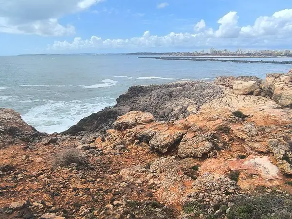 Kıyı manzarasına bakan Bulutlu Gökyüzü
