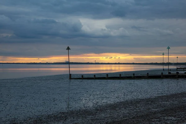Wnter Sunset Westcliff Beach Southend Sea Essex England — стоковое фото