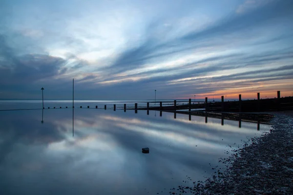 Winter Sunset Westcliff Beach Southend Sea Essex England United Kingdom — Zdjęcie stockowe