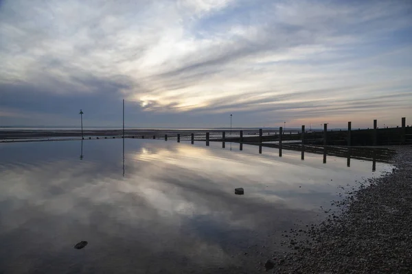 Wnter Sunset Westcliff Beach Southend Sea Essex Anglia Wielka Brytania — Zdjęcie stockowe
