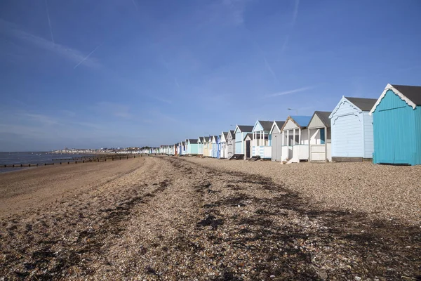 Domki Plaży Thorpe Bay Niedaleko Southend Sea Essex Anglia — Zdjęcie stockowe