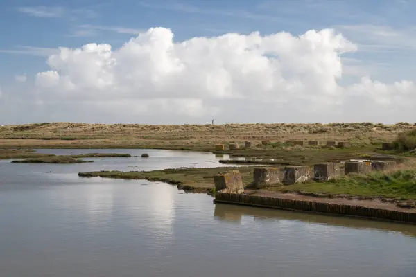 stock image Anti-tank concrete blocks at Walberswick, Suffolk, England, United Kingdom