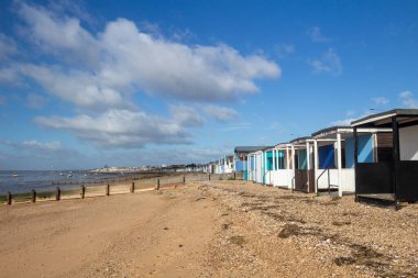 Essex sahili Thorpe Körfezi 'nden Southend-on-Sea' ye kadar. Essex, İngiltere, Birleşik Krallık