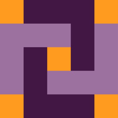 Turuncu arka planda birbirine kenetlenmiş mor ve lavanta dikdörtgenleri