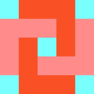 Soluk mavi arkaplanda neon turuncu ve şeftali birbirine kenetlenmiş dikdörtgenler.