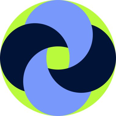 Neon koyu ve açık mavi halkalar parlak yeşil arka planda birbirine kenetlenmiş