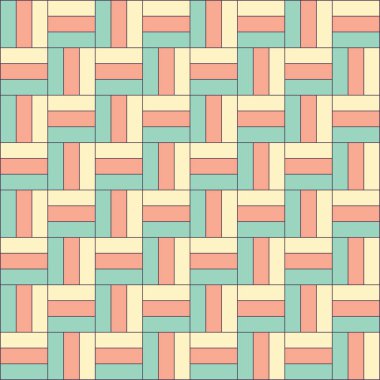 Krema, soluk terracotta ve neon yeşil dikdörtgenlerden dizayn edilmiş desen.