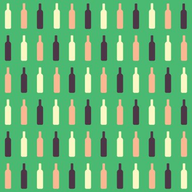 Koyu kırmızı, gül ve beyaz şarap şişelerinden yeşil bir zemin oluşturuldu.