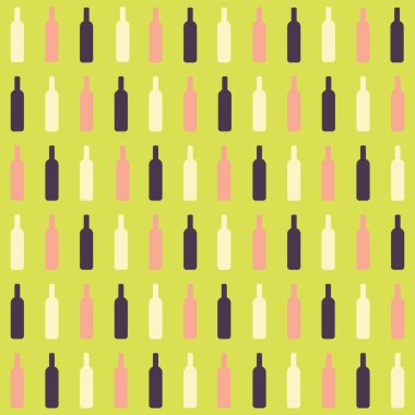 Koyu kırmızı, gül ve beyaz şarap şişelerinden sarı-yeşil bir zemin oluşturuldu.