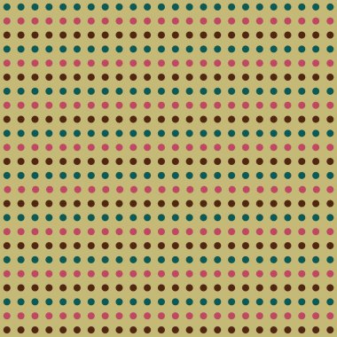 Sarı arkaplandaki yeşil, pembe ve kahverengi noktalardan oluşan desen