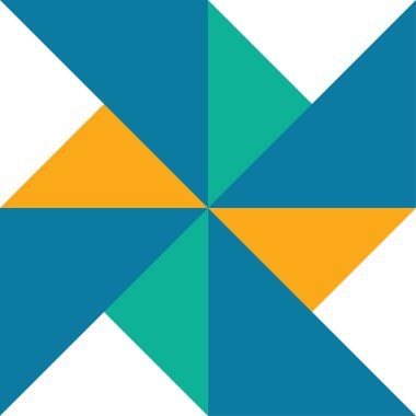 Yel değirmeni dizaynı mavi, altın ve yeşim yeşil üçgenlerden yaratıldı