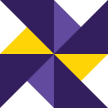 Yel değirmeni dizaynı sarı, derin ve açık mor üçgenlerden oluşturuldu 