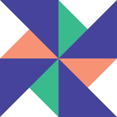 Mor, turuncu ve yeşil üçgenlerden oluşan yel değirmeni tasarımı 