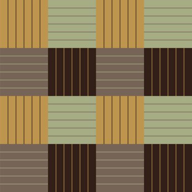 Altın, adaçayı yeşili, sarı ve kahverengi çizgiler, adaçayı yeşili, kahverengi kareler. 