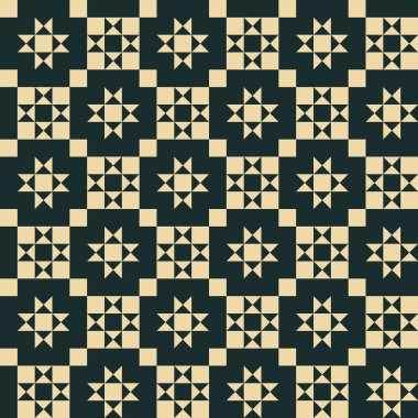 Siyah ve soluk sarı kareler ve üçgenlerden oluşan desen 