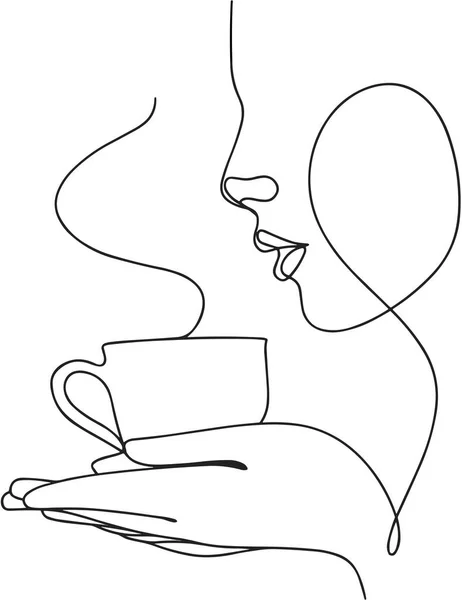 Chica Con Una Taza Café Ilustración Vectorial Boceto Silueta Una — Archivo Imágenes Vectoriales