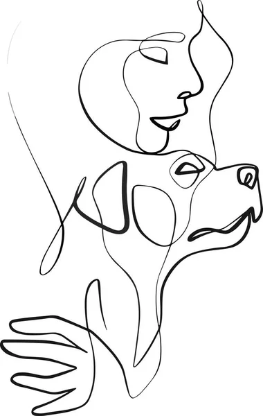 Una Niña Abraza Perro Ilustración Vectorial Boceto Silueta Una Línea — Archivo Imágenes Vectoriales