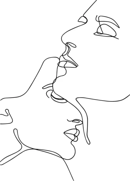 在透明背景上的线性向量说明 一男一女被描绘成一条线 这对相爱的夫妇很享受彼此的陪伴 爱与幸福的情感 — 图库矢量图片