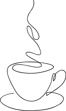 Sıcak içecek (kahve veya çay) - vektör illüstrasyon (taslak), arka planda olmayan tek satırlık siluet (clipart). Lezzetli bir içeceğe duyulan sevgi, aromanın tadını çıkarma hissi.