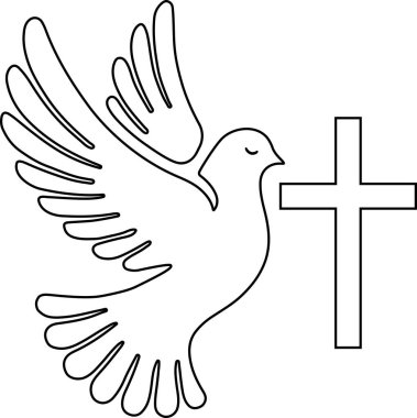   Haçlı güvercin. Şeffaf bir arkaplanda vektör çizimi. İllüstrasyon ilahi enerjiyi, barışı ve ruhaniliği sembolize eder..