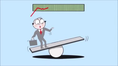 İş adamının bir tahtada dengede durduğu, bir kayıptan kaçındığı ve kâr elde etmeyi hedeflediği animasyon videosu. Tahtanın neresinde olduğuna bağlı olarak kırmızıdan yeşile doğru giden bir durum grafiği var.. 