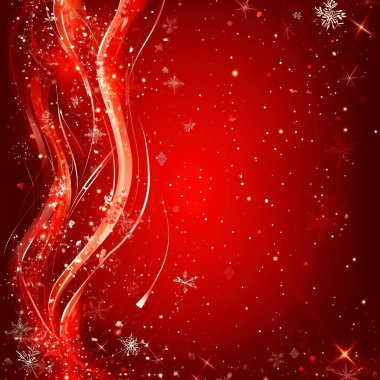 A vibrant red background with swirling patterns and sparkling snowflakes. clipart