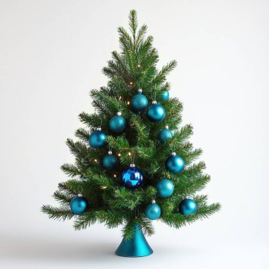 A vibrant blue-themed Christmas tree adorned with glossy ornaments. clipart