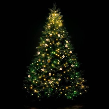 Beautifully lit Christmas tree adorned with ornaments, creating a festive atmosphere. clipart