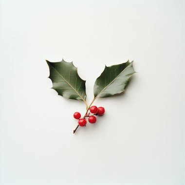 Holly leaves and berries on a clean white background clipart