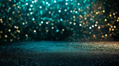 Abstract bokeh background with teal and gold sparkling lights. clipart