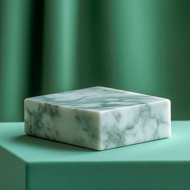 Elegant green marble block on a soft green surface. clipart