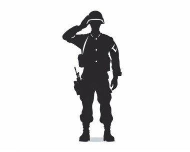 Silhouette of a male soldier saluting, symbolizing respect and honor for service. clipart