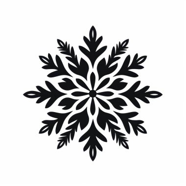 Stylized black snowflake design featuring intricate leaf patterns.