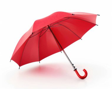 A vibrant red umbrella rests on a reflective surface, showcasing its glossy finish and raindrops adorning the fabric. clipart