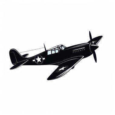 Vintage military airplane in sleek black silhouette against a white background. clipart