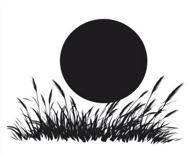 Silhouette of grass against a large black circle, creating a stark contrast in this minimalist landscape design. clipart