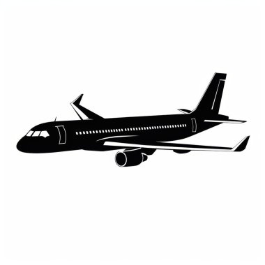 Silhouette of a modern jet airplane in flight, showcasing sleek design and aerodynamic features. clipart